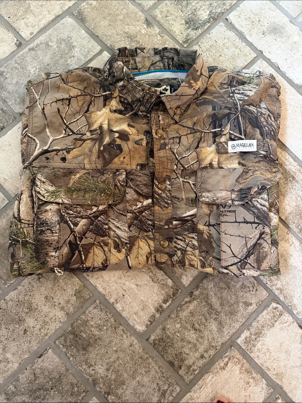 Magellan Outdoors Brown and Tan Realtree Camo Button-Down Hunting Shirt - Angler
